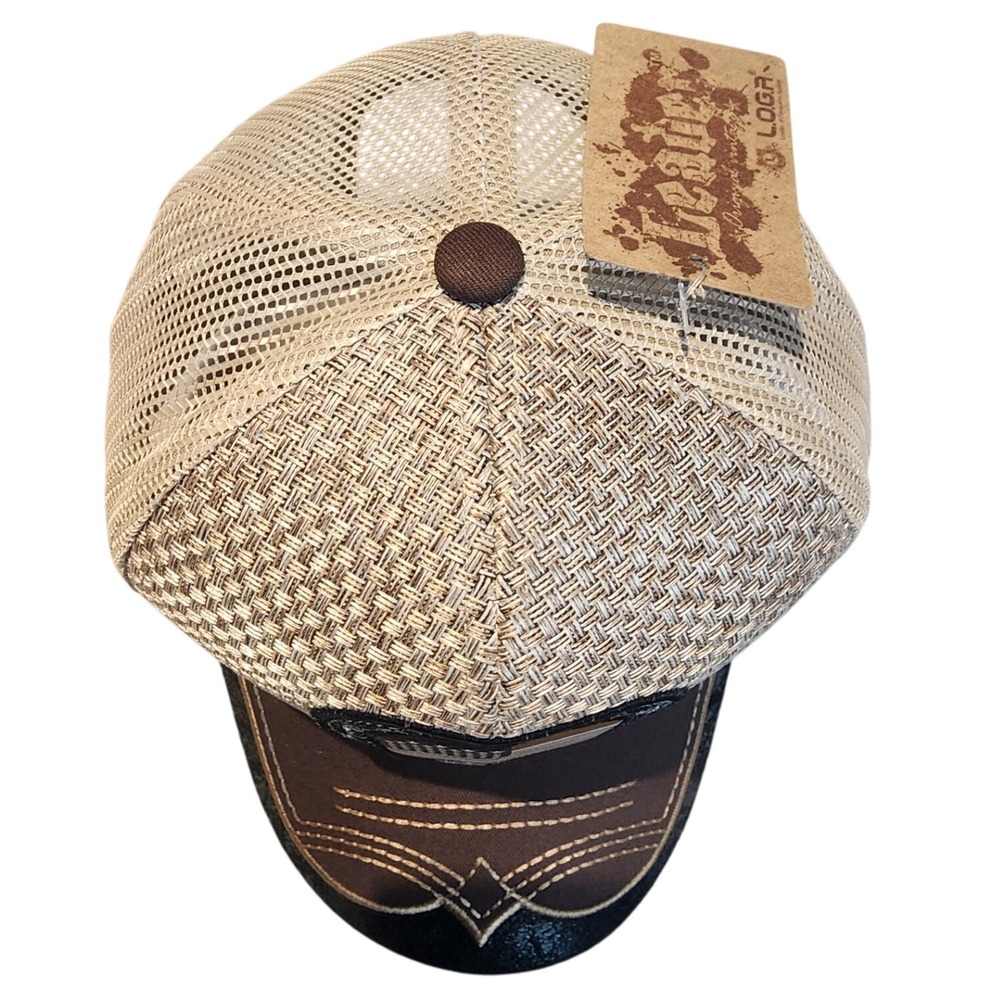 New Leader Loga Freedom Trucker Hat American Flag Cowboy Brown Beige Mens Cap - Picture 3 of 8